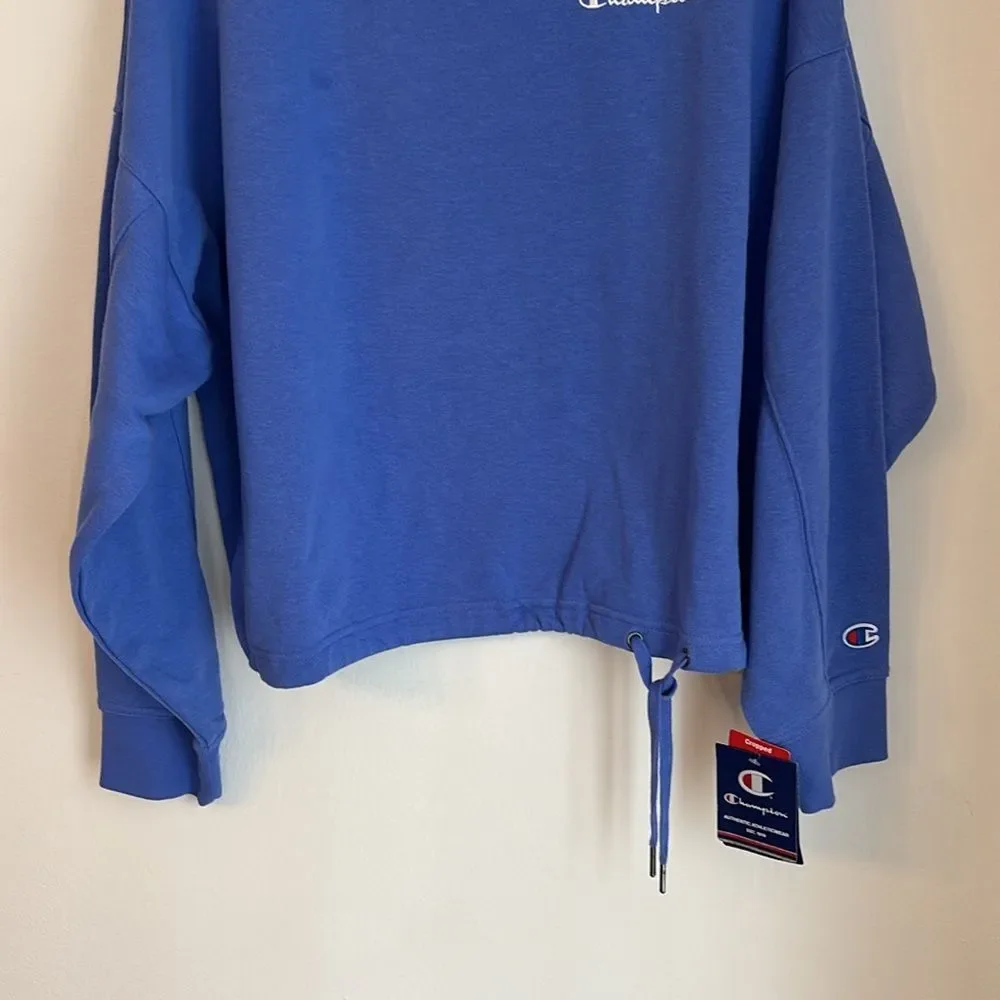 Champion Women cropped campus French terry crew neck knit sweatshirt LG NWT!